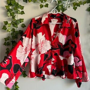 🌿 Zara Colorful Floral Button Up Crop Blouse